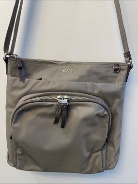 Tumi Women’s Crossbody Bag in Taupe Brown & Silver Hardware
